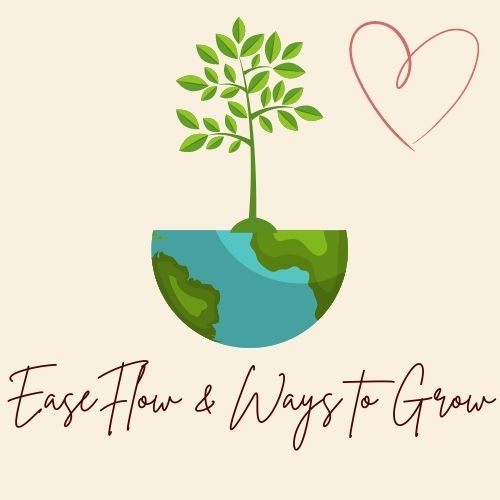 Eden Tree Eco slogan Ease, Flow & Ways to Grow, presented with image of a tree growing from a Earth globe with a heart symbol next to it.