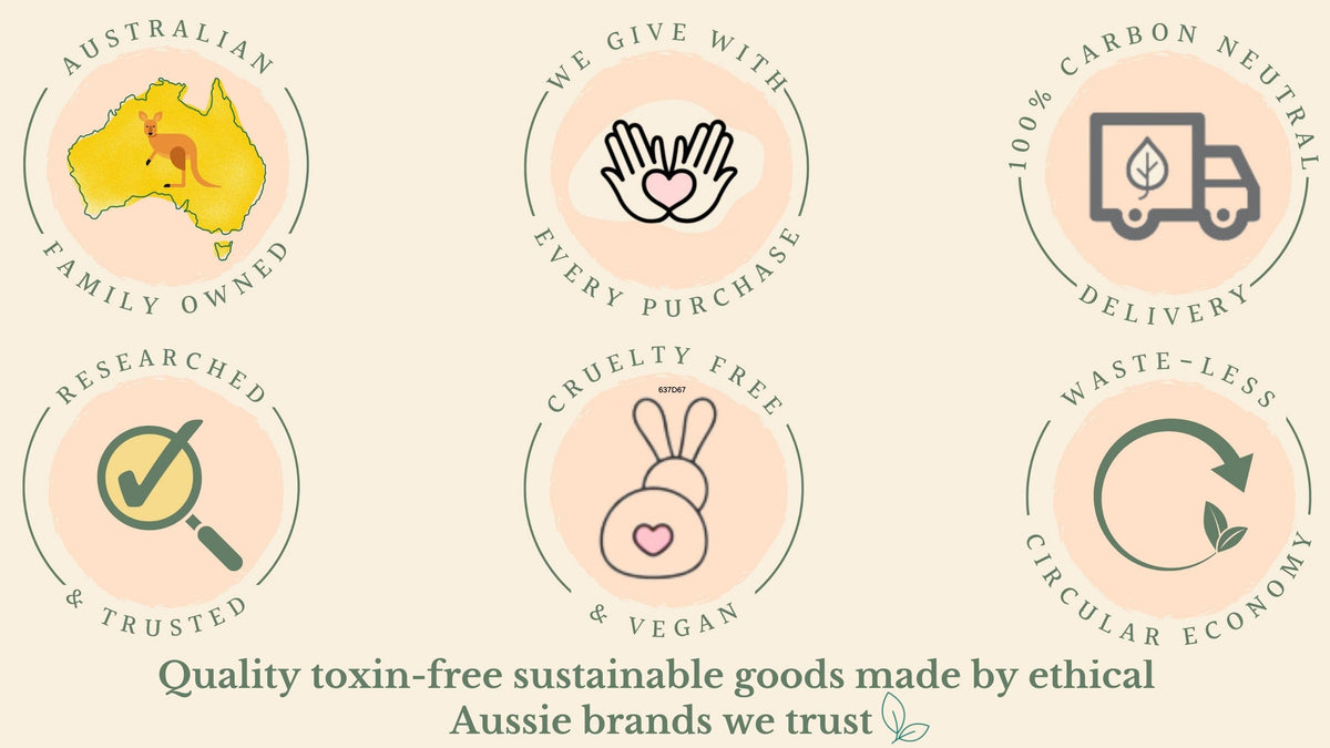 Eden Tree Eco values & promises: Australian Family Owned, We Give Back with Every Purchase, 100% Carbon Neutral Delivery, Researched & Trusted, Cruelty Free & Vegan, Waste-Less Circular Economy, Quality toxin-free, ethical, sustainable Aussie made goods.