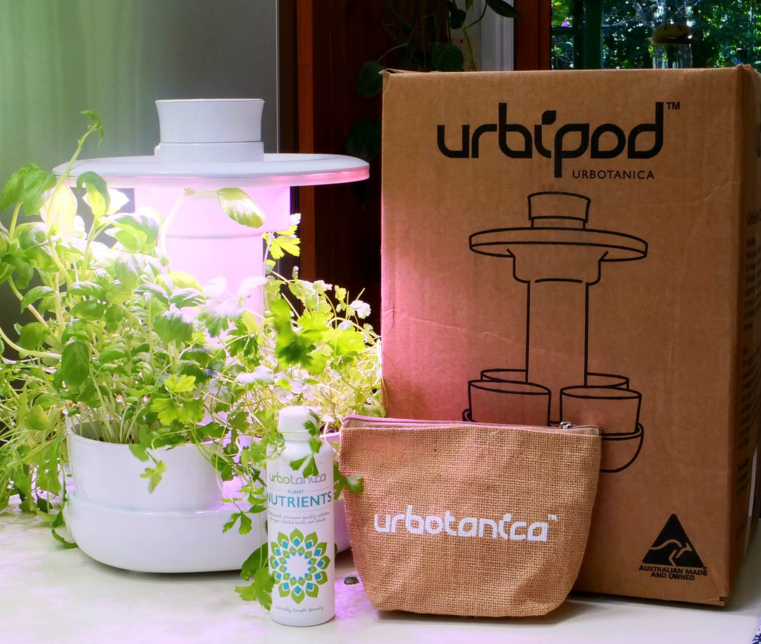 Full UrbiPod Smart Garden Kit with light on